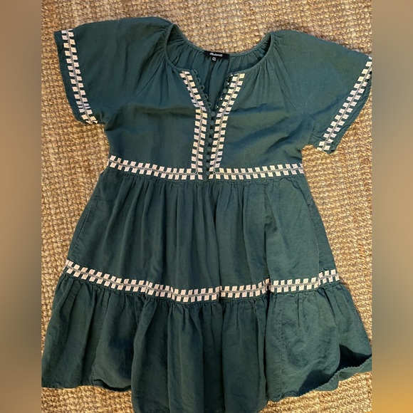 Embroidered Linen-Blend Flutter-Sleeve Mini Dress - Picture 1 of 9